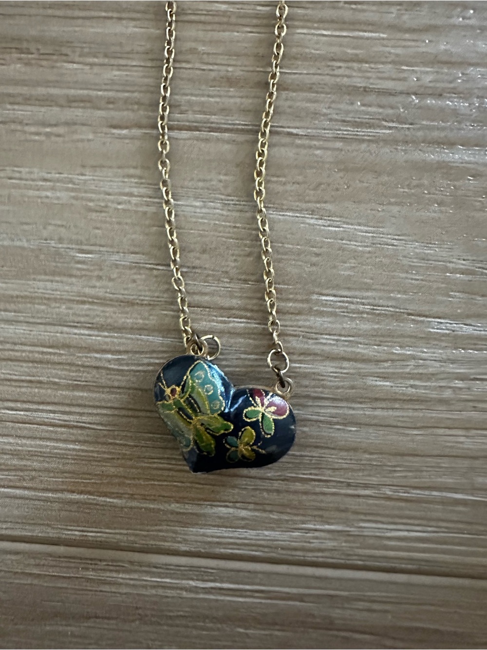Vintage Puff Heart Cloisonné Necklace